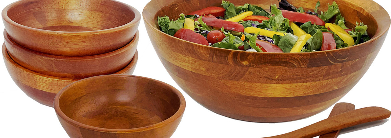 Stained Rubberwood Salad / Serving Bowls & Sets